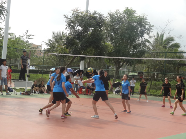 骄阳下舞动的身影，何不是青春的律动――海南师范大学2014年校园男篮女排比赛紧张进行