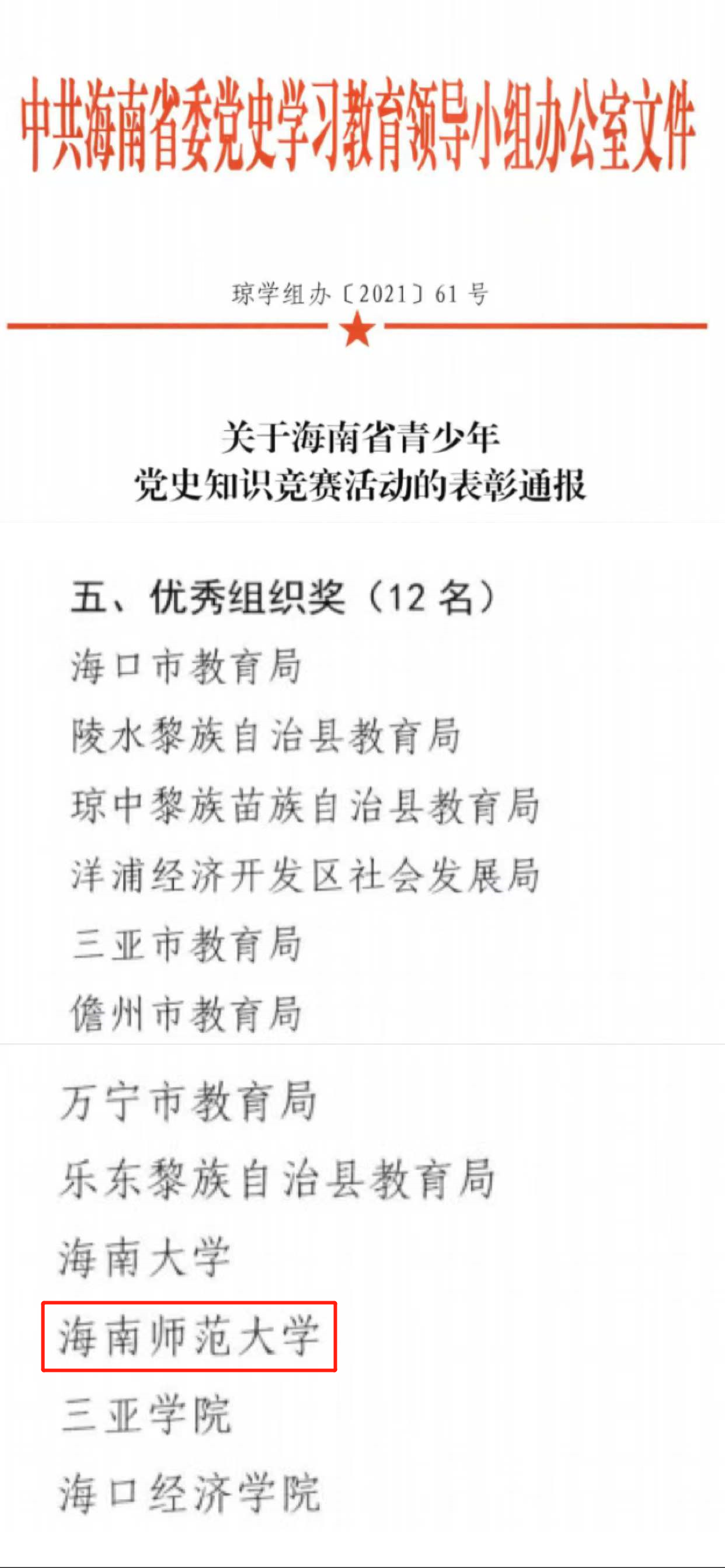 我校在全省青少年党史知识竞赛中 荣获优秀组织奖